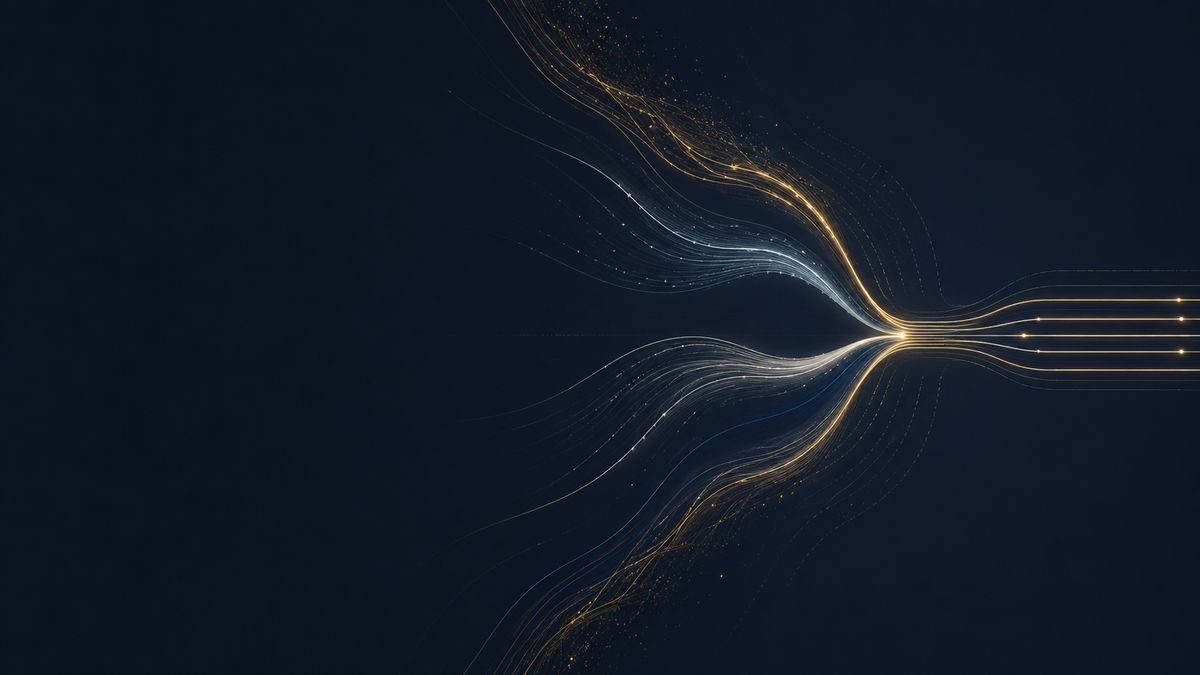 Gold and blue pathways converging into one clear flow route