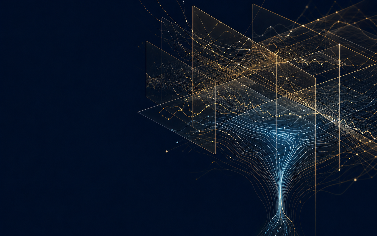 Gold and blue system perspectives converging into one shared view